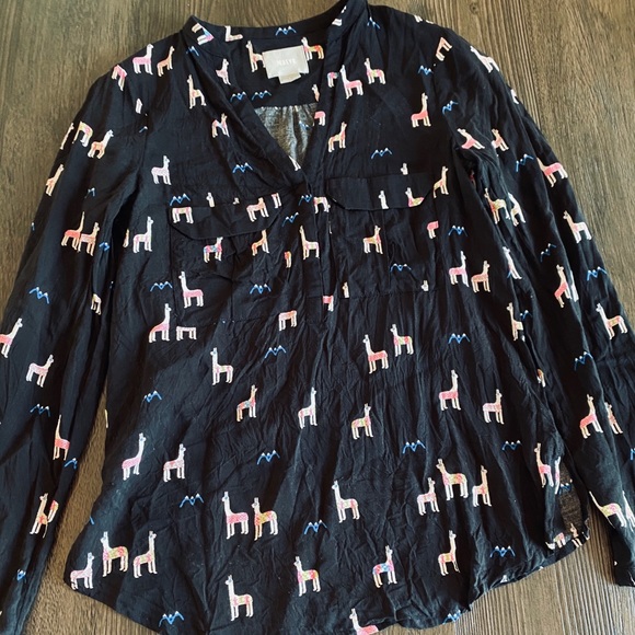 Anthropologie Maeve Llama Moonflower Henley 0 - Picture 2 of 12